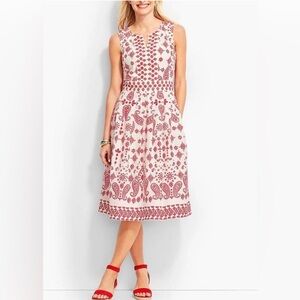 Talbots Bandana Paisley Fit & Flare Embroidered Cotton Dress 10 Western Career